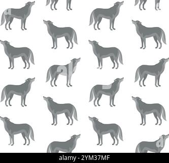 Nahtloses Vektor-Muster des flachen Hand gezeichneten Wolfs isoliert auf weißem Hintergrund Stock Vektor