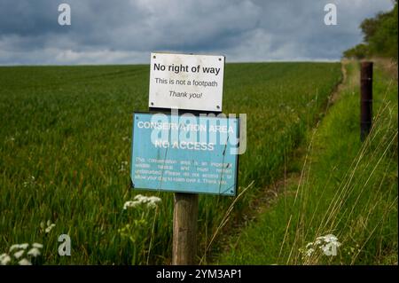 Kein Wegschild in einem Feld, Schutzgebiet. Stockfoto