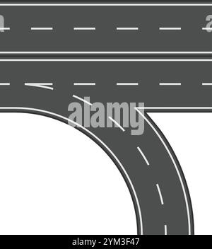 Gerade Autobahn mit einer Abfahrtsrampe, die sich nach unten biegt und einen Halbkreis bildet, der Straßeninfrastruktur und Verkehrskonzepte repräsentiert Stock Vektor