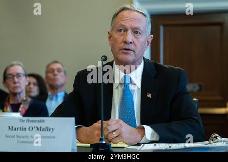 Washington, USA. November 2024. Martin O'Malley, Kommissar der Sozialversicherungsverwaltung der Vereinigten Staaten, sagte bei einer Anhörung des Unterausschusses für Mittel des House Committee on Appropriations on Labor, Health and Human Services, Education and related Agencies im Rayburn House Bürogebäude in Washington, DC am 20. November 2024 aus. (Foto: Annabelle Gordon/SIPA USA) Credit: SIPA USA/Alamy Live News Stockfoto