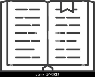 Ein offenes Buch mit einem Lesezeichen, das Text enthüllt, symbolisiert das Lernen und Lesen. Dieses Bild ist perfekt für das Lernen und die Weisheitskonzepte und fängt die Freude an Stock Vektor