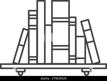 Die minimalistische Strichkunst-Illustration präsentiert ein Bücherregal mit einem Stapel Bücher, das eine klare und moderne Darstellung von Literatur und Organisation bietet Stock Vektor