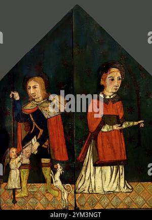 Saint roch et Saint Etienne - Saint roch and Saint Stephen Travel Diptychon in Form eines Buches, 1350-1400 linkes und rechtes Panel Th, Century, Unkown Katalanischer spanischer Maler Spanien, Kunstmuseum, Frankreich. Stockfoto