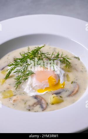 Typisch tschechische Kulajda-Suppe Stockfoto