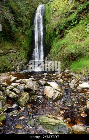 Glenevin Wasserfall, Donegal Wasserfall, Wasserfall in Donegal, Inishowen Halbinsel Wasserfall, Glenevin Wasserfall, Straid, Clonmany, Inishowen, County Donegal Stockfoto