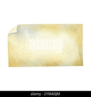 Vintage-Notizpapier mit gewellter Ecke bereit für Ihre Nachricht. Handgezeichnete Aquarellabbildung des alten Blattes auf isoliertem Hintergrund. Perfekt für Ihren Stockfoto
