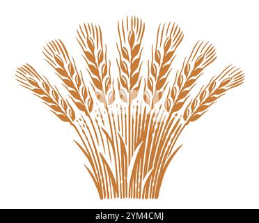 Weizenohren wachsen. Bauernhof Landwirtschaft, Brot, gesunde Ernährung Emblem. Handgezeichnete Vektorgrafik Stock Vektor