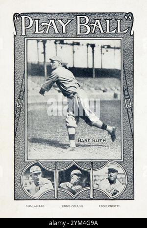 BASEBALL - Spielball Notizbuch mit einer Pitching Babe Ruth auf dem Cover - auch Slim Sallee, Eddie Collins, Eddie Cicotte, 1918 Stockfoto