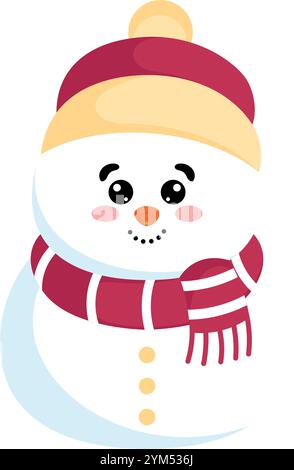 Schneemann in rotem und gelbem Winterhut, Vector Stock Vektor