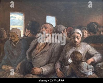 Wagen der dritten Klasse von Honore Daumier. Ein Blick auf die untere Klasse, schlechte Bahn, Bahnreisen. Im Legion of Honor Art Museum in San Francisco, Kalifornien. Stockfoto