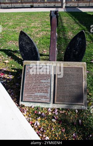 Welland-Schiffsanaltafel, die zum 40. Jahrestag im St. Catharines Museum am Welland Canals Parkway in Ontario, Kanada, errichtet wurde Stockfoto