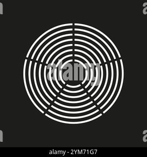 Symbol konzentrische Kreise. Design des Zielmusters. Schwarzer Radialvektor. Einfaches Bullseye-Symbol. Stock Vektor