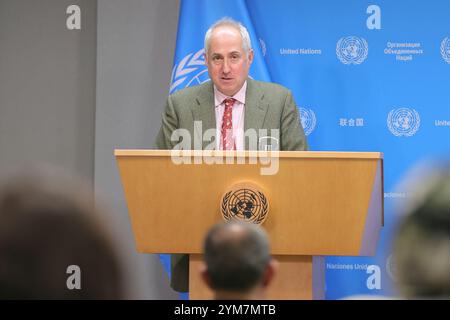 New York, USA, 20. November 2024: Stephane Dujarric Sprecher des Generalsekretärs während seiner Tageszeitung PressBrifing heute im UNHQ in New York City. Foto: Luiz Rampelotto/EuropaNewswire Stockfoto