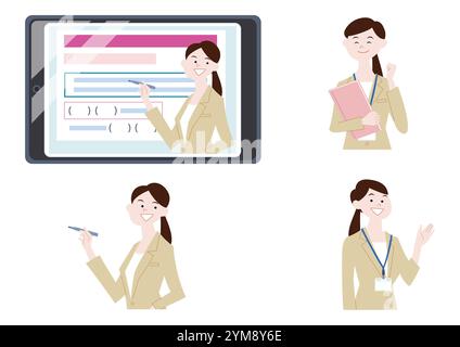 Illustration einer Lehrerin in einer Klassenszene auf einem Tablet Stockfoto