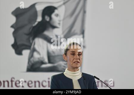 Nicht exklusiv: Mexikos Präsidentin Claudia Sheinbaum Pardo sagte, dass sie drei Sekundärgesetze der Justiz zum mexikanischen Kongress geschickt habe, Stockfoto