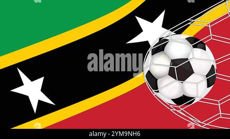 Fußball-Fußball im Tornetz isoliert auf Saint Kitts und Nevis Flagge, Sportzubehör Ausrüstung Stock Vektor