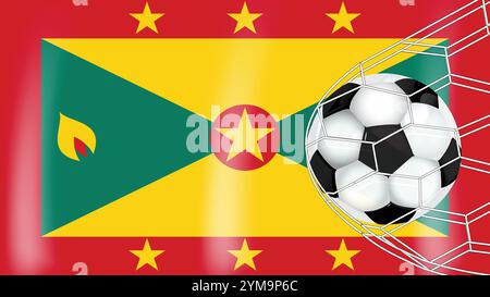 Fußball Fußball im Tornetz isoliert auf Grenada Flagge, Sportzubehör Ausrüstung Stock Vektor