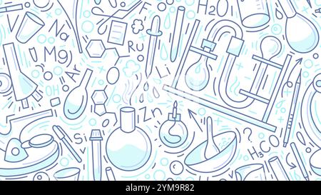 Nahtloses Chemiemuster. Hintergrundierung der Kunstlinie. Bildungs- und Studienvektorzeichen für Schulunterricht, Drucksachen Stock Vektor
