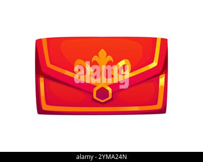 Traditioneller chinesischer roter Umschlag für Mondneujahrsferien. Isoliertes Comic-Vektor-Paket mit goldenen dekorativen Akzenten, verwendet in der chinesischen Kultur für das Schenken von Geld während Festivals und Feiern Stock Vektor