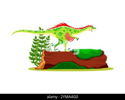 Prähistorische Cartoon-Dinosaurier-Figur oder jurassischer Eidechsenrapper, lustiger Vektor-Dino. Dinosaurier aus der Kreidezeit oder prähistorische Eidechse von Raptorarten im Wald für Kinder Paläontologie-Tiersammlung Stock Vektor