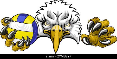 Eagle Hawk Bird Volleyball Volley Ball Maskottchen Stock Vektor