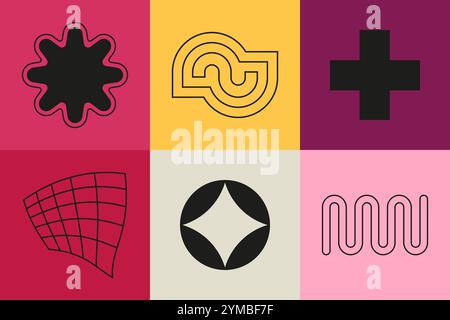 Einfache geometrische Formen und Muster – Set mit farbenfrohen Illustrationen im flachen Design Stock Vektor