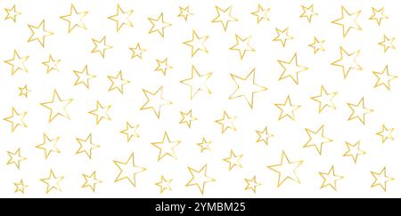 Goldene Sternumrisse auf weißem Hintergrund. Nahtloses Muster für festliches Design, Dekoration und Tapeten Stock Vektor