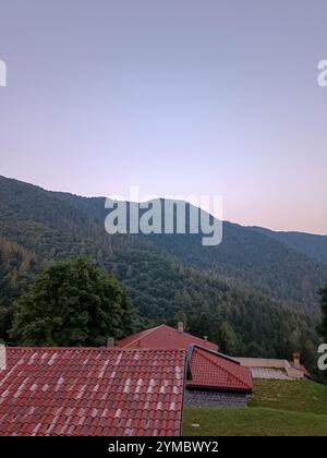 Der Gipfel des Mount San Primo von einer Almweide entlang der Hänge Stockfoto