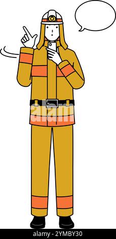 Feuerwehrmann in Feueruniform mit Smartphone, Vektor-Illustration Stock Vektor