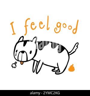 Hund kackt, Illustration eines Line Art Doodle Stils Stock Vektor