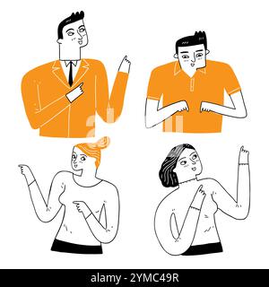 Die Persönlichkeit einer Person zum Ausdruck bringen, posieren, indem Sie darauf zeigen oder Anweisungen geben. Vektorabbildung Stock Vektor