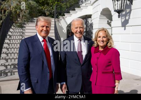 WASHINGTON DC, USA - 13. November 2024 - US-Präsident Joe Biden und First Lady Jill Biden begrüßen den designierten Präsidenten Donald Trump im Weißen Haus, Wa Stockfoto