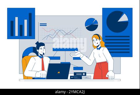 Verschiedene Führungskräfte diskutieren das Konzept der 2D-Darstellung von Diagrammen Stock Vektor