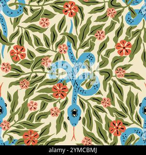 Nahtloses Muster mit mystischen Blumenschlangen Stock Vektor