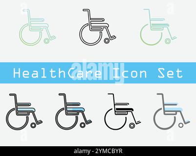Dies ist ein Satz von 7 Symbolen im Gesundheitswesen mit minimalistischem Stil. Stock Vektor