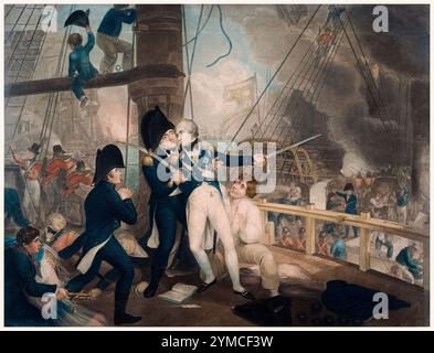 Der Tod von Lord Viscount Nelson in der Schlacht von Trafalgar, 21. Oktober 1805, farbiger Stippelstich von R Cooper nach William Marshall Craig, 1806 Stockfoto