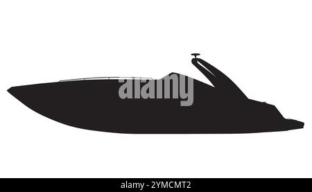 Silhouette Speedboat isolierte Vektorillustration. Luxuriöses und teures Boot. Stock Vektor