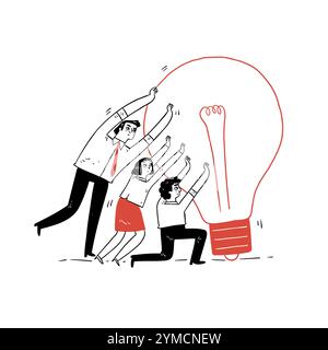 Geschäftsmann hält eine Birne, Business Concept Teamwork Herausforderung Erfolg, Hand gezeichnete Vektor Illustration Kritzelstil. Stock Vektor