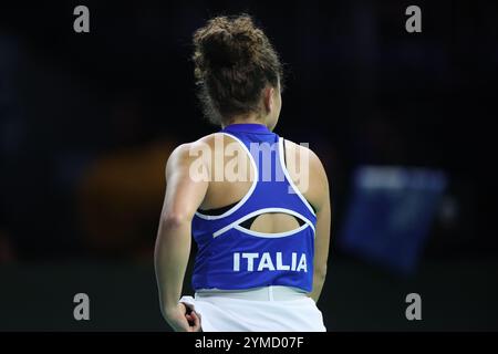 Malaga, Spanien. November 2024. Jasmine Paolini aus Italien beim Billie Jean King Cup Finale in der Jose Maria Martin Carpena Arena in Malaga. Quelle: Isabel Infantes/Alamy Live News Stockfoto