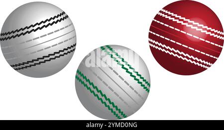 Cricket drei-Ball-Set weiß und rot Stock Vektor