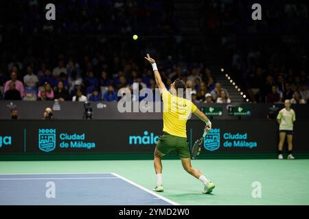 Malaga, Malaga, Spanien. November 2024. Kokkinakis aus Australien, spielt in seinem Spiel gegen Ben Shelton aus den Vereinigten Staaten während des DAVIS CUP FINALS 2024 - Finale 8 - Herren Tennis (Foto: © Mathias Schulz/ZUMA Press Wire) NUR REDAKTIONELLE VERWENDUNG! Nicht für kommerzielle ZWECKE! Stockfoto