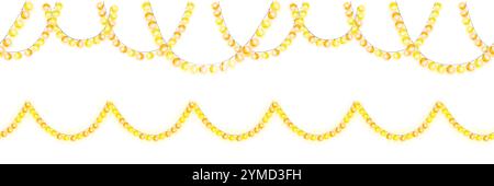 Weihnachtsgirlande aus festlich leuchtenden Kugeln auf nahtlosem horizontalem Muster. Digitale Illustration mit Aquarell. Weihnachtslichter und Silvester-Glühbirnen isol Stockfoto