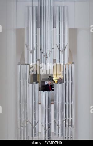 Die Berliner Sankt Hedwigs-Kathedrale soll am Sonntag nach rund sechsjaehriger Umbauzeit wiedereroeffnet werden. Im Foto vom 21.11.2024: Die Orgel. Bis Anfang Januar sind mehrere Gottesdienste, Fuehrungen und Konzerte geplant, teilte das Erzbistum Berlin mit. Der weitgehend abgeschlossene Umbau des markanten Kirchenbaus in Berlins historischem Zentrum soll am Ende rund 44,2 Millionen Euro Kosten und befinde sich damit im 2016 errechneten Kostenrahmen von 40 Millionen Euro. Siehe epd-Meldung vom 21.11.2024 NUR REDAKTIONELLE VERWENDUNG *** der Berliner St.-Hedwigs-Dom soll am Sonntag nach Ar wieder eröffnet werden Stockfoto