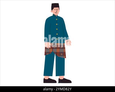 Betawi Melayu traditionelle Kleidung Sumatera Jakarta Tradition Kultur Kleidung Kleid Indonesien Stamm Erbe tragen Design Icon Set bunt Stock Vektor