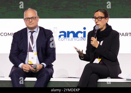 Torino, Italien. November 2024. Roberto Gualtieri Bürgermeister von Rom und Sara Funaro Bürgermeister von Florenz nehmen an der ANCI Jahreshauptversammlung in Lingotto Fiere in Turin, Italien, Teil - Nachrichten - Donnerstag, 21. November 2024. (Foto: Marco Alpozzi/Lapresse) Credit: LaPresse/Alamy Live News Stockfoto
