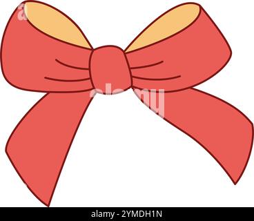 Trendige flache Schleife in Rot und Gold. Handgezeichneter roter und gelber bowknot zur Dekoration Geschenk Bowtie. Vektorabbildung Stock Vektor