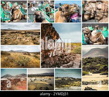 Collage mit malerischen Aussichten und Sehenswürdigkeiten von Lanzarote auf den Kanarischen Inseln, Spanien Stockfoto