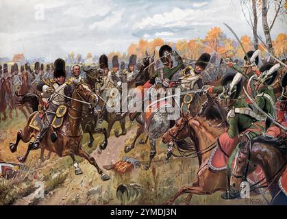 Das Bayerische Chevaulegers-Regiment im Kampf mit der Kavallerie der Kaiserlichen Garde, Schlacht bei Hanau, 30. Bis 31. Oktober 1813, Deutsche Befreiungskriege Stockfoto