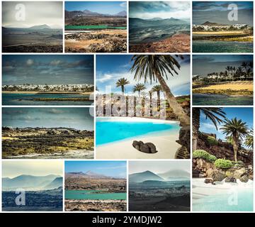 Collage mit malerischen Aussichten und Sehenswürdigkeiten von Lanzarote auf den Kanarischen Inseln, Spanien Stockfoto