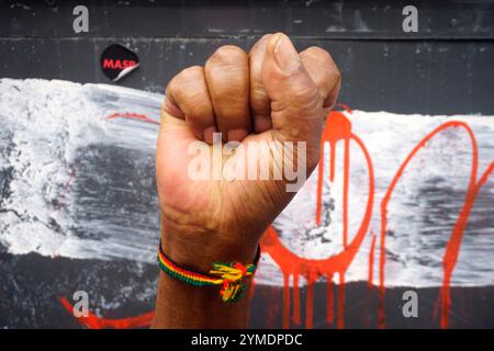 Menschen nehmen am 20. November 2024 an einer Kundgebung gegen Rassismus während des Black Awareness Day in Sao Paulo, Brasilien, Teil. (Foto FAGA/SIPA USA) Credit: SIPA USA/Alamy Live News Stockfoto